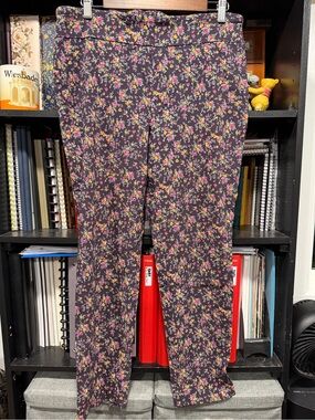 Source Unknown Black Floral Skinny Pants with Pink & Yellow Flowers